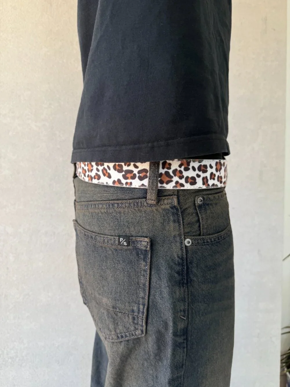 White Cheetah Print Brass Buckle Belt